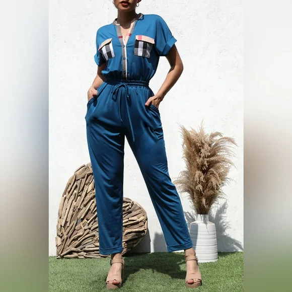 Teal Green Pocket Knit Jumpsuit - Picture 1 of 2